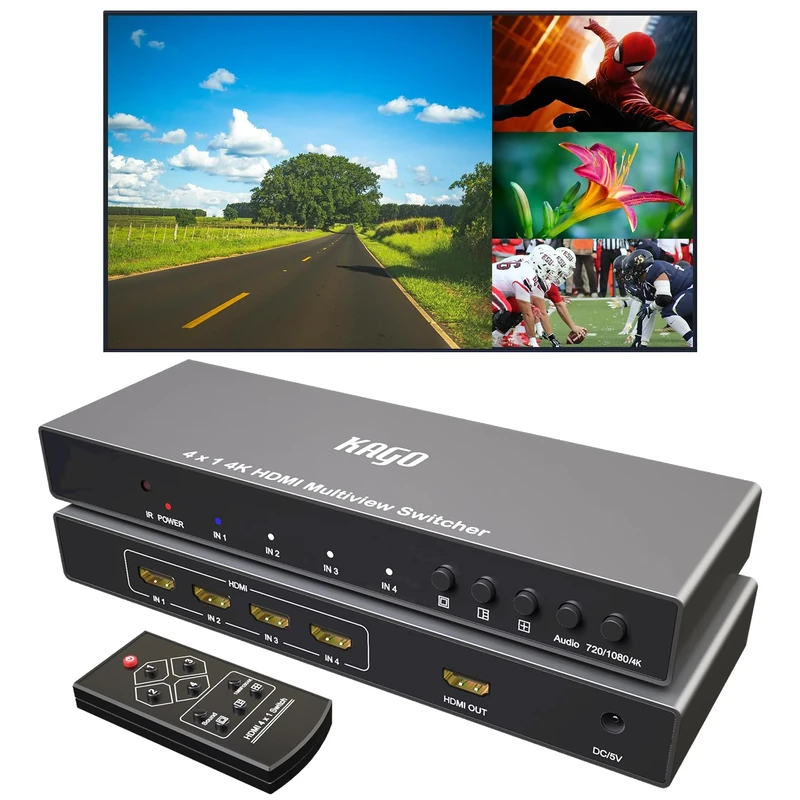 4K HDMI Multi Viewer (QuadView) with Remote – 4 HDMI Inputs (Devices) & 1 Output (Display), Up to 4K @30Hz, Seamless Switching