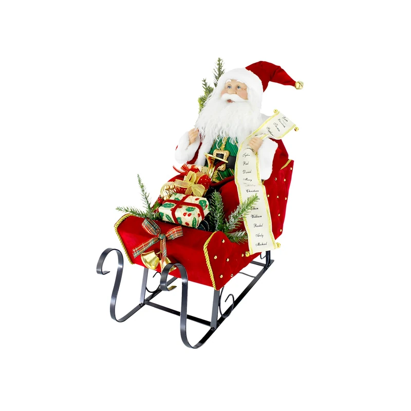Wintem Santa on a Sleigh with Red Gifts-as a Christmas Decoration to Create a Magical Atmosphere During Parties-Made of Strong and Durable Materials-38x38x40cm, nd