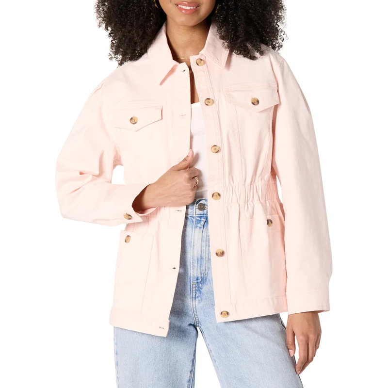 Amazon Essentials Women's Relaxed-Fit Dropped Shoulder Mid-Weight Cotton Twill Jacket, Rose, M