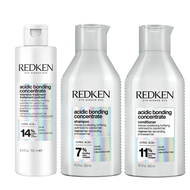 REDKEN Acidic Bonding Concentrate Intensive Pre-Treatment 190ml, Shampoo 300ml and Conditioner 300ml, For Damaged Hair, Bond Repair with Citric Acid