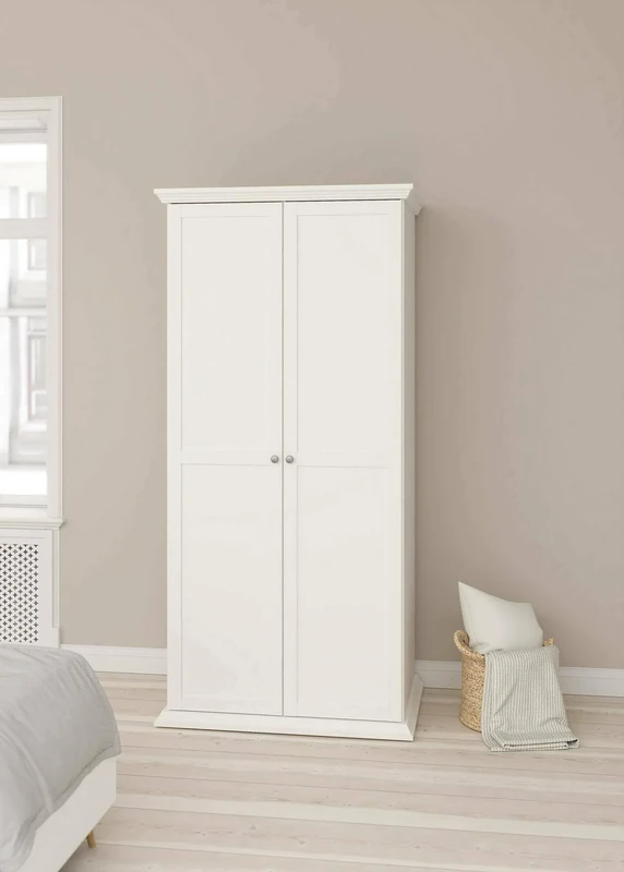 Dmora Daphne 2 Door Wardrobe, Bedroom Furniture, Storage Cabinet, Clothes Hanger, 96 x 63 x H 200 cm, White