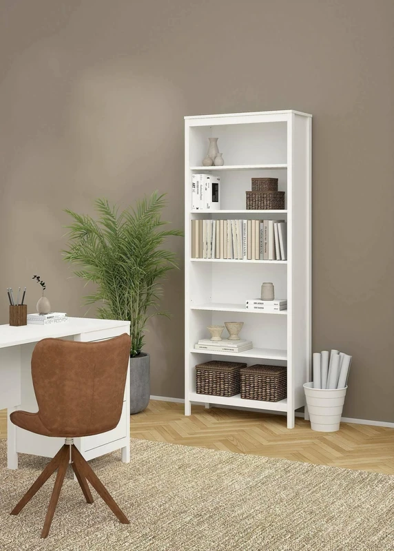 Dmora Mariette Bookcase, Office Shelf, Bookcase, Library, 78 x 33 x H 199 cm, White