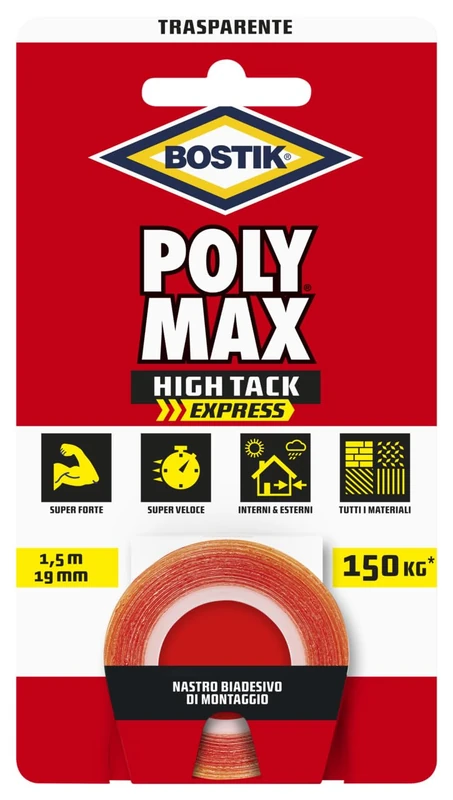 Bostik Poly Max Double Sided HIgh Tack Express Tape Transparent Extra Strong and Quick Hold Up To 150kg Per Roll