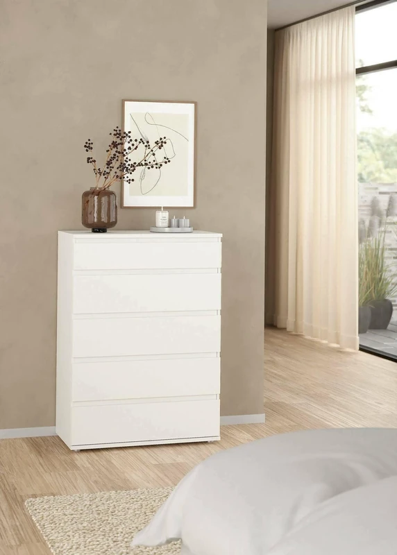 Dmora Clarice Settimino Multi-Purpose Chest of Drawers Bedroom Furniture with Drawers, 77 x 40 x H 107 cm, White