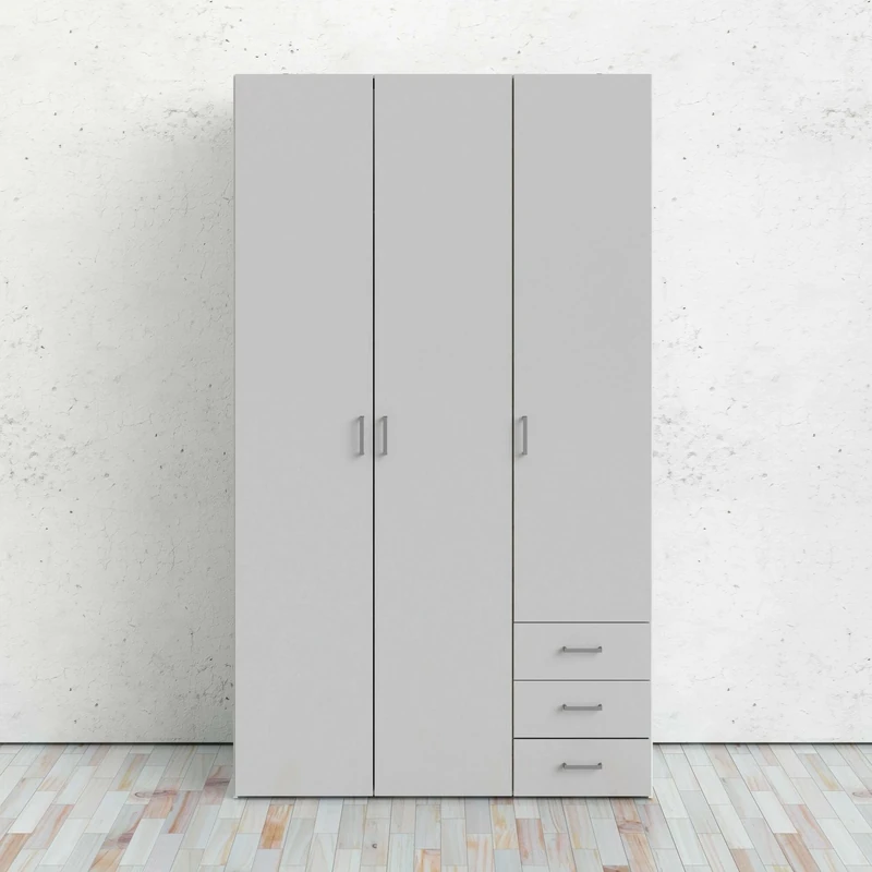 Dmora - Suzette 3 Door Wardrobe, Bedroom Furniture, Cabin Wardrobe, Clothes Hanger, 116 x 50 x 200 cm, White Gloss