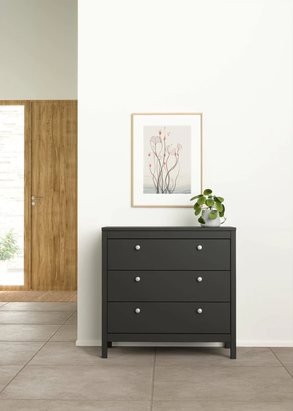 Dmora Joceline Chest of Drawers, Settimino Multipurpose Bedroom/Dresser with Drawers, 82 x 38 x H 80 cm, Black