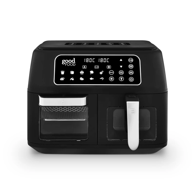 Good Food in Partnership with Tower GF17015, 10L Dual Side Oven & Basket Air Fryer with Vizion Viewing Windows, 10 Pre-sets, Match Cook & Sync Functions, 2400W, Black