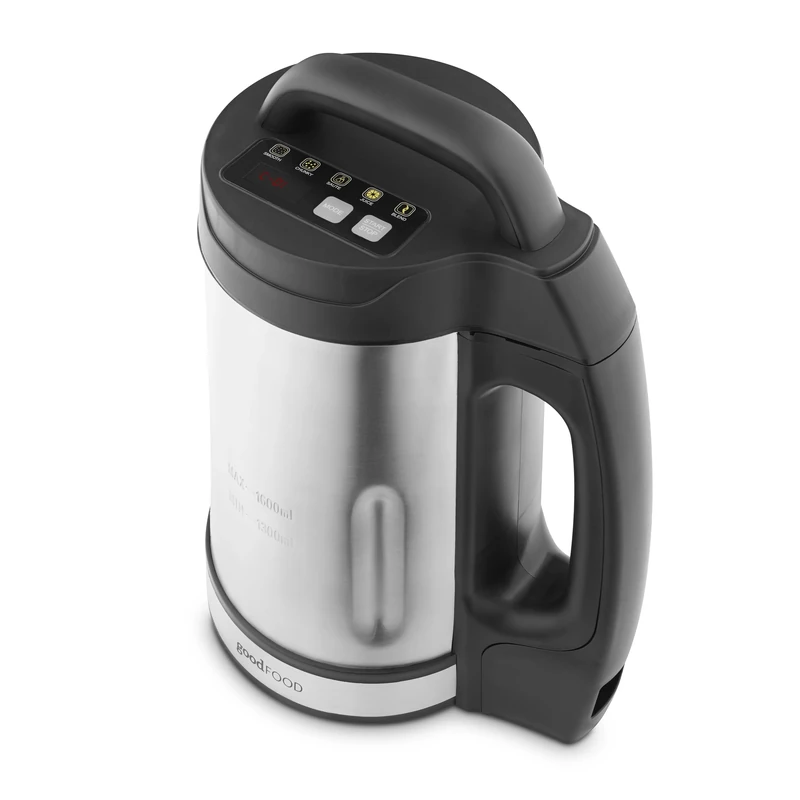 Good Food in partnership with Tower GF12069 Soup Maker with Sauté Function, LED Control Panel, Stainless Steel Jug, 5 Functions, Stainless Steel Blade, 1.6L, Black & Stainless Steel