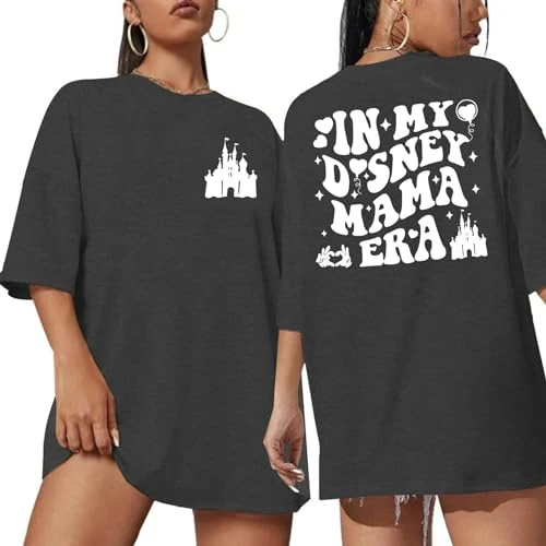 Mama Shirts for Women Mama Tshirt: in My Mama Era Shirt Funny Mom Graphic Tees Oversized Tops, Black, X-Large