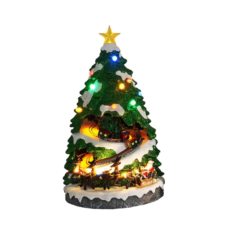 Wintem Animated Miniature Tree with LED Lights and Music Home or Christmas Villages-Decorated and Painted in a Handicraft Way with Resistant Materials 40 x 22 x 22 cm, Green, nd