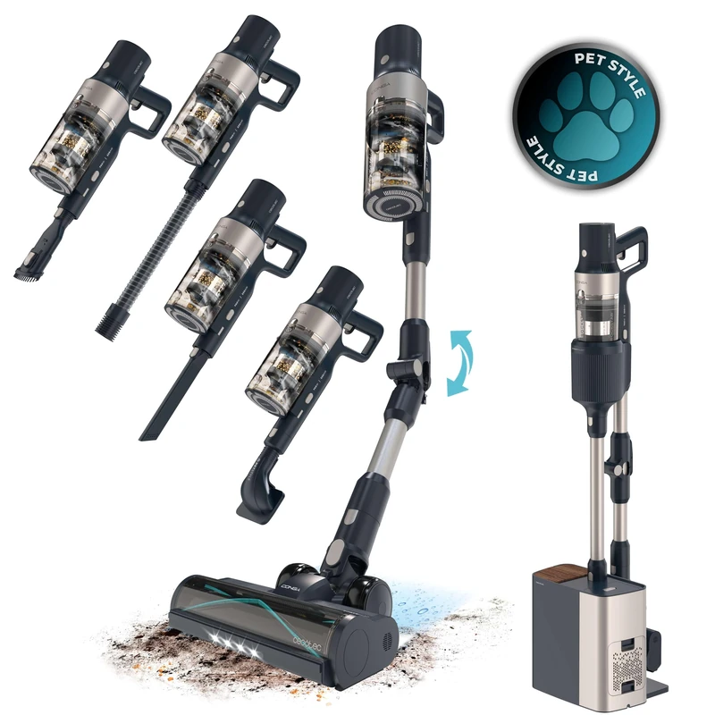Cecotec Conga Rockstar 5500 Hurricane Station Pet Flex A01_EU01_102268, Cordless Vacuum Cleaner Mop, Blue and Black