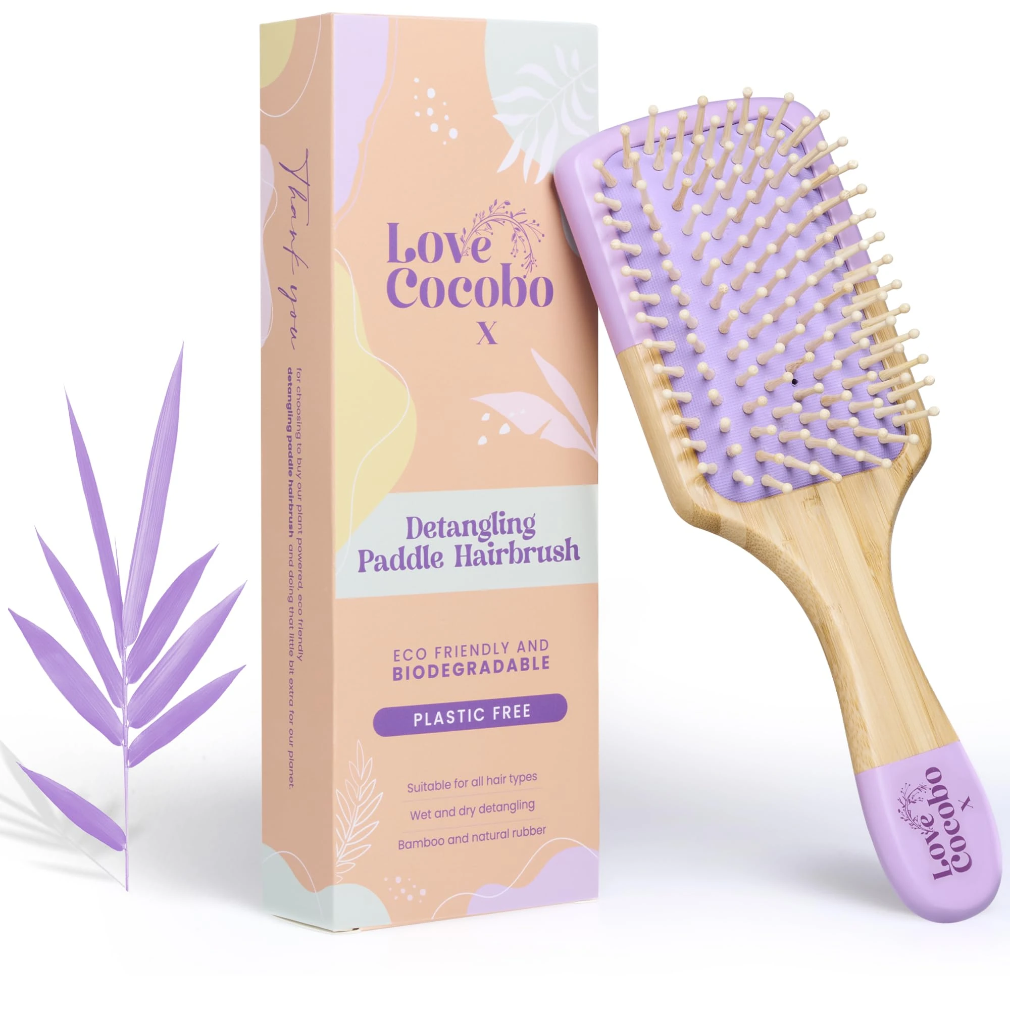 Love Cocobo | Hair Brush | PLASTIC FREE | Eco Hairbrush to Detangle Wet & Dry Long & Short Thick & Thin Hair | Curl Defining Blow Dry Paddle Brush | Bamboo Hairbrush for Wavy Curly & Straight Locks