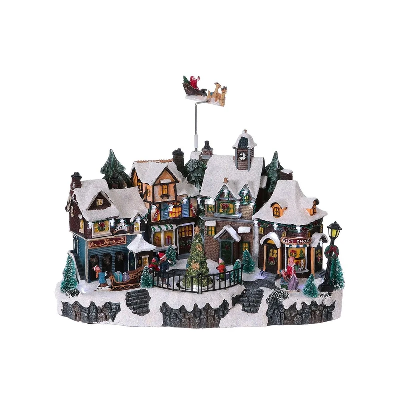 Avilia Animated Christmas Village with LED Lighting and Christmas Music – Ideal for Decorating Your Home in a Unique and Modern Way – Made with Durable Materials – 31 x 38 x 22 cm