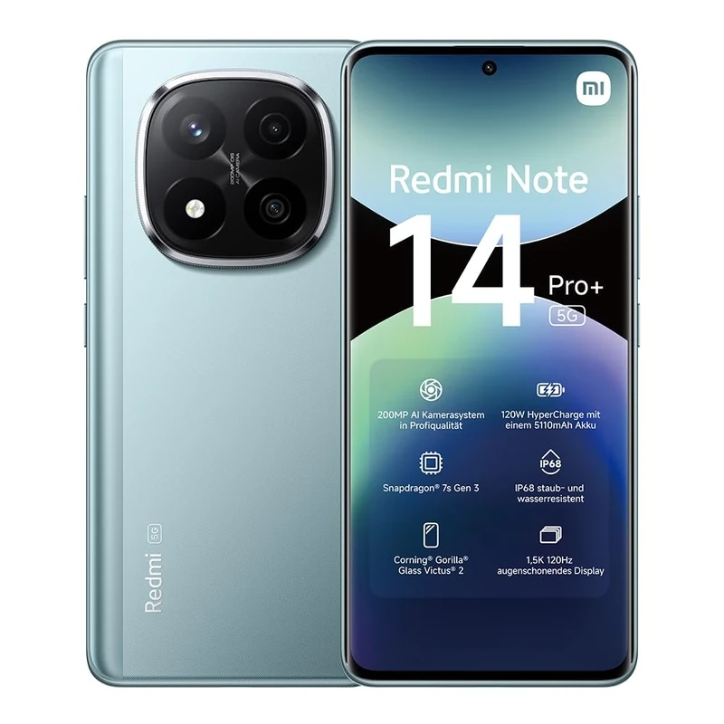 Xiaomi Redmi Note 14 Pro+ 5G smartphone, 8+256GB, blue, 200MP pro-grade AI camera, IP68, 120W HyperCharge, AI features (no charger included), 2 year Warranty