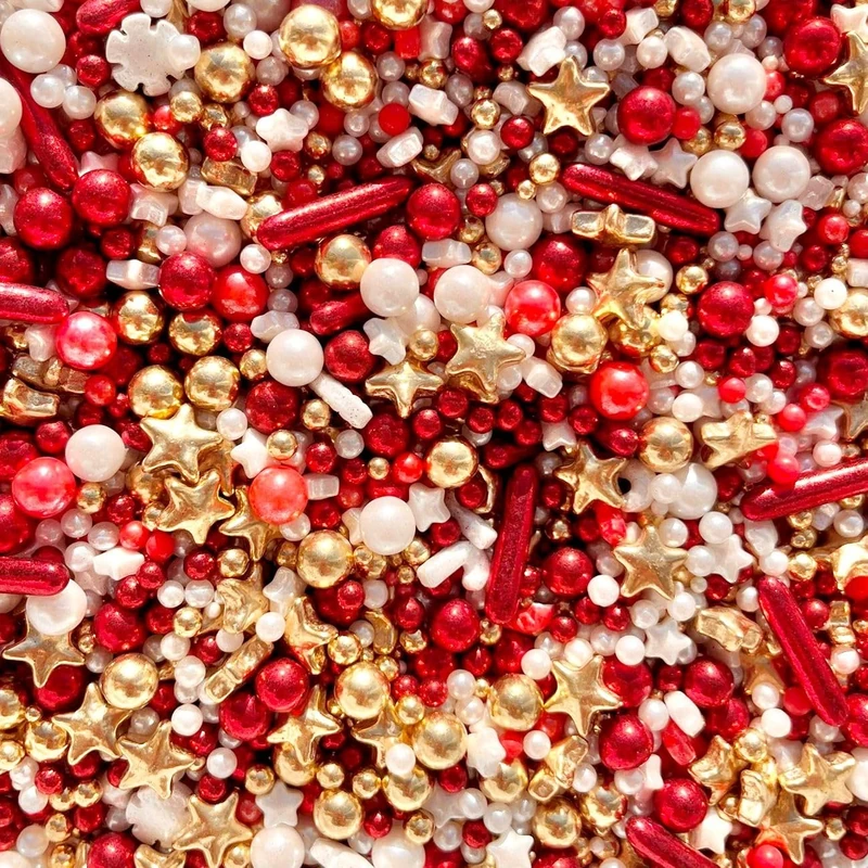 Christmas santa red white gold metallic sprinkles edible pearls candy canes snowflakes cupcake cake toppers biscuits ball mix pearls decoration 100s 1000s party baking SANTA CLAUS