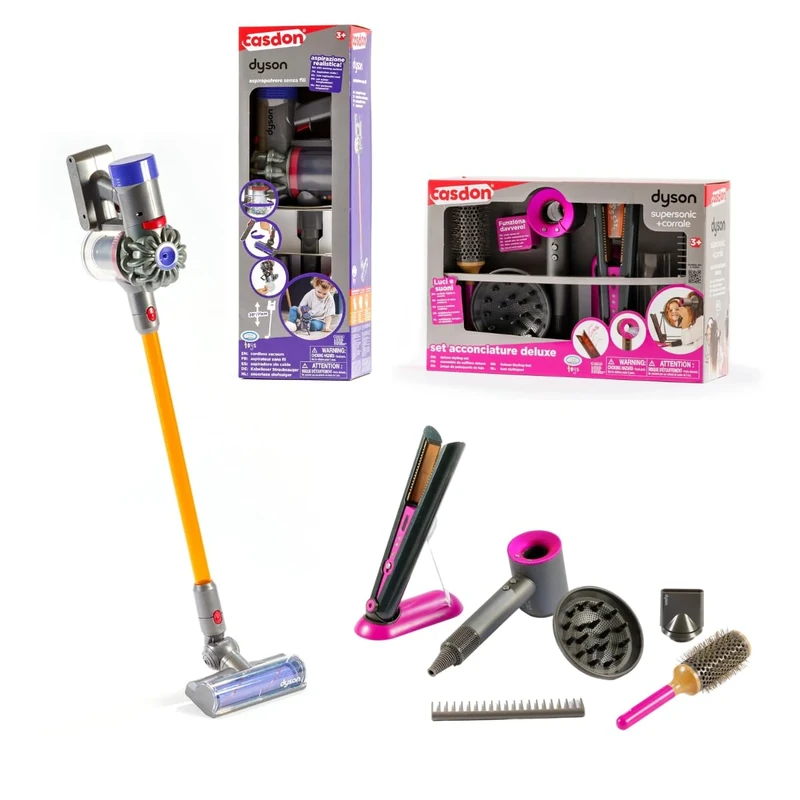 ODS - Dyson Toy Kit, Set with V8 Vacuum Cleaner + Supersonic Hair Dryer + Running Hair Straightener, Accessories Included, Recommended Age +3 Years