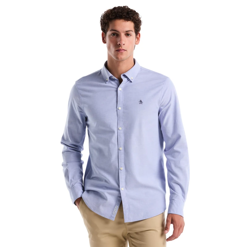 Original Penguin Men's EcoVero™ Oxford Stretch Shirt Long Sleeve 100% Cotton - Amparo Blue