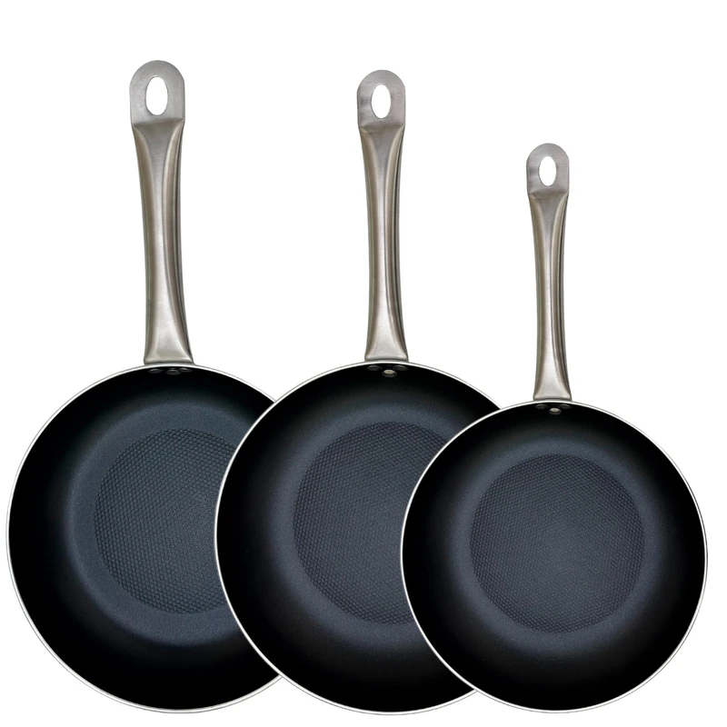 FMprofessional Set of 3 Professional Frying Pans 20/24/24 cm Deep, Lightweight and Durable Aluminium, Suitable for Induction and All Types of Cookers, Non-Stick Double Layer, Honeycomb Structure