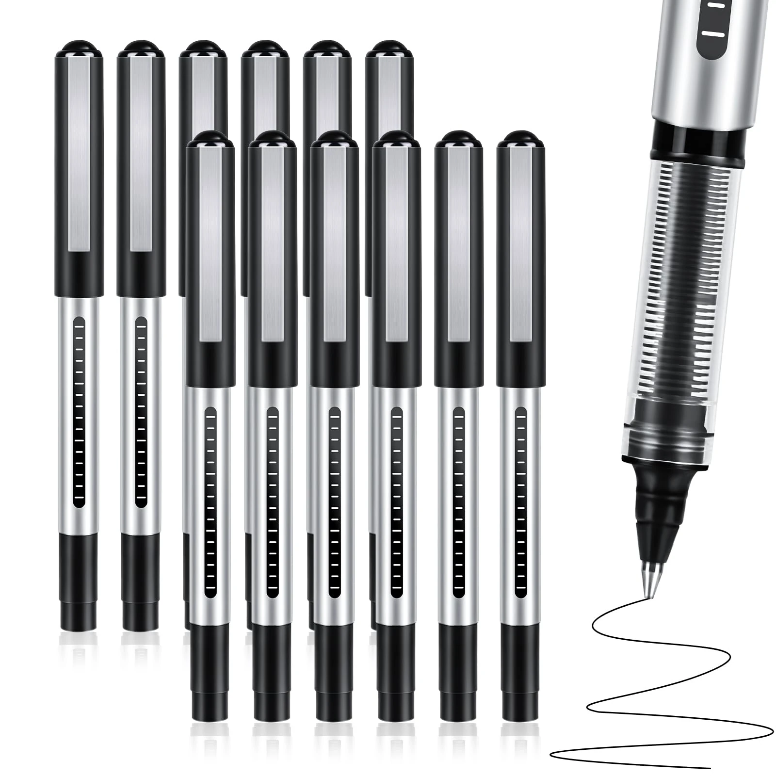 Lychico Rollerball Pens, 12 Pack 0.5 mm Fine Point Pen Set, Quick Drying Pens, Smooth Writing Pens for Office, Students, Back to School (Black Ink)