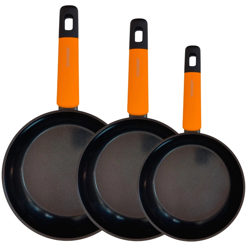 Fackelmann Soft Set of 3 Non-Stick Frying Pans, 20/24/28 cm, Forged Aluminum, Ergonomic Soft Touch Handle, Ceramic Non-Stick Coating Resistant up to 400ºC, Suitable for Induction