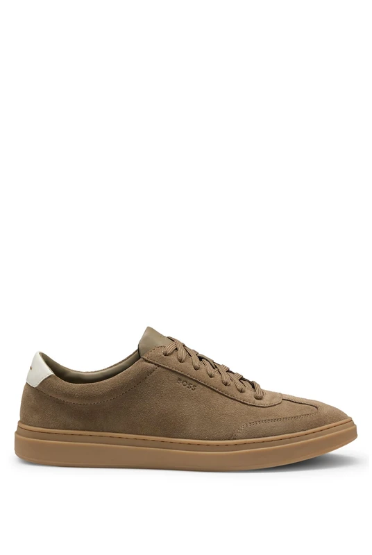 BOSS Men's Kieran Tenn Suede Trainers with Rubber Soles, Size, Open Green, 5 UK