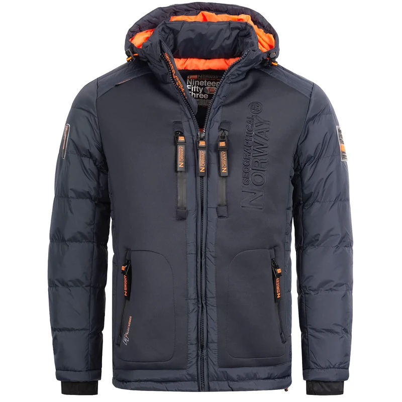 Geographical Norway - Men's Winter Quilted Jacket with Hood Warm Padded Jacket S-7XL Outdoor Ski Snowboarding Winter Autumn IMS Production, dark blue, M