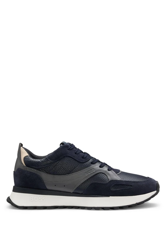 BOSS Mens Jonah Runn Trainers in Tumbled Leather with Supportive Outsole Size 9