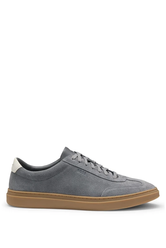 BOSS Men's Kieran Tenn Suede Trainers with Rubber Soles, Size, Medium Grey, 12 UK