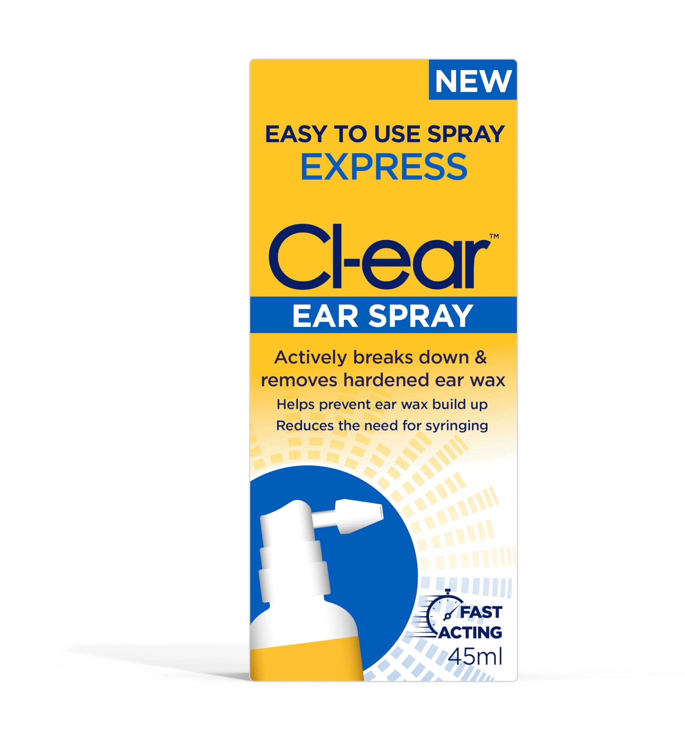 Cl-Ear Express Ear Spray - Natural Ear Wax Removal - Softens Build-Up, Dissolves Earwax, Cleaning Solution for Clogged Ears - Suitable for Adults, Elderly, Children 3 yrs and up - 45ml