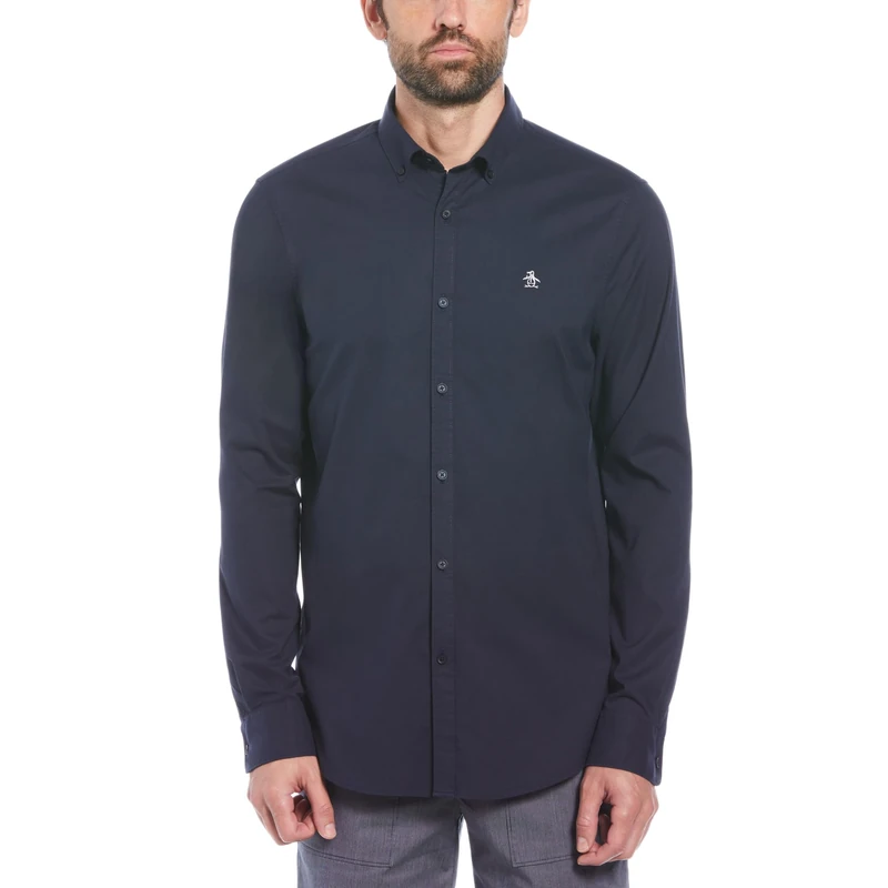 Original Penguin Men's EcoVero™ Oxford Stretch Shirt Long Sleeve 100% Cotton - Dark Sapphire