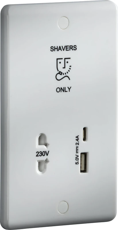 Knightsbridge 230V Shaver Socket with Dual USB A+C (5V DC 2.4A shared, Max. 12W)