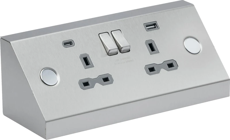 Knightsbridge Under Cabinet 13A 2G Socket with Dual USB A+C [5V DC 4.0A shared] - Stainless Steel