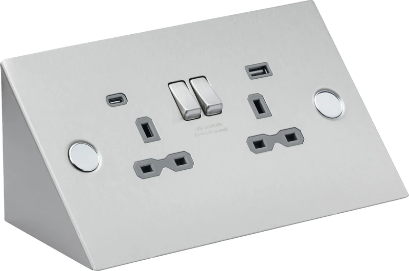 Knightsbridge Under Cabinet 13A 2G Socket with Dual USB A+C [5V DC 4.0A shared] - Stainless Steel