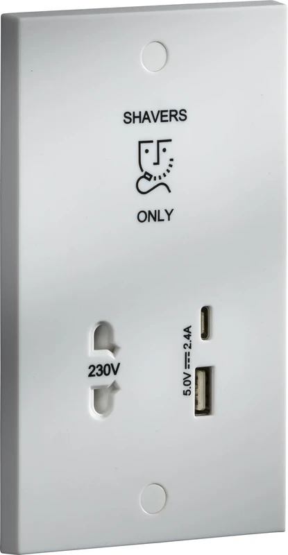 Knightsbridge 230V Shaver Socket with Dual USB A+C [5V DC 2.4A shared] Max. 12W)