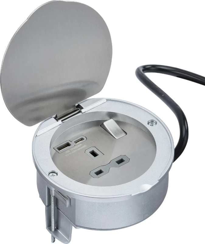 Knightsbridge Recessed 13A 1G Socket with Dual USB A+C [5V DC 4.0A shared] - Stainless Steel
