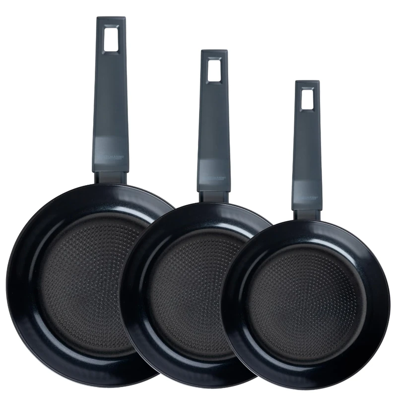 Fackelmann Statement Set of 3 Frying Pans 20/24/28 cm, Recycled Aluminium Frying Pans with Ceramic Non-Stick Coating, Suitable for All Types of Cookers, Including Induction