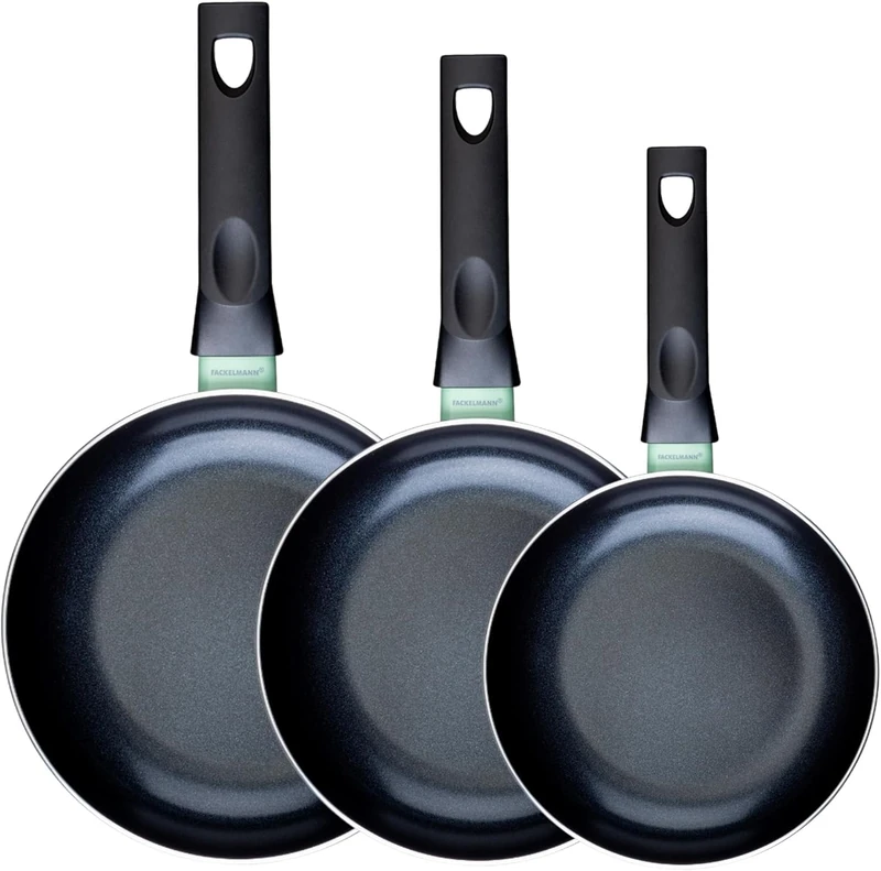 Fackelmann Brandao Set of 3 Non-Stick Frying Pans, 20/24/28 cm, Recycled Aluminium, Ceramic Non-Stick Coating Resistant up to 400ºC, Suitable for Induction