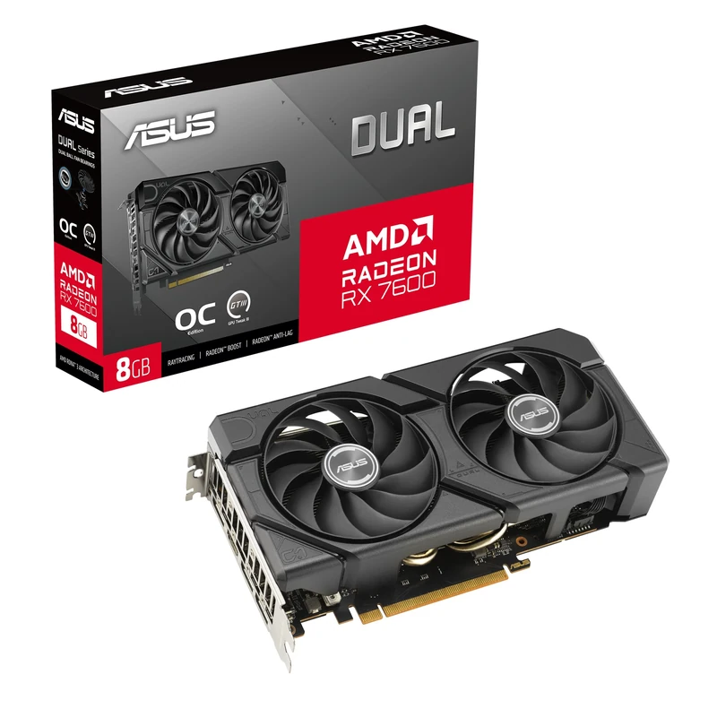 ASUS DUAL RX7600 EVO OC, 8GB DDR6, HDMI, 3 DP, 2715MHz Clock, Overclocked