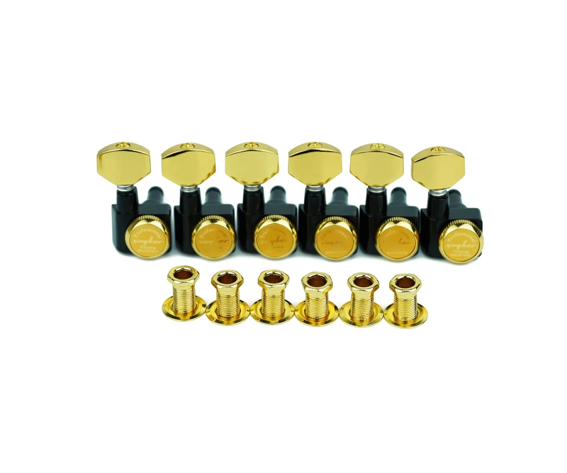 Guyker 6 In-line Guitar Locking Tuners – 1:18 Lock String Tuning Key Pegs Machine Heads for Folk Classical Acoustic Electric Guitar - GK434, Gold Black