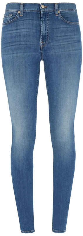 7 For All Mankind Women's Hw Skinny Slim Illusion Luxe Lovestory Jeans, Mid Blue, 24 W