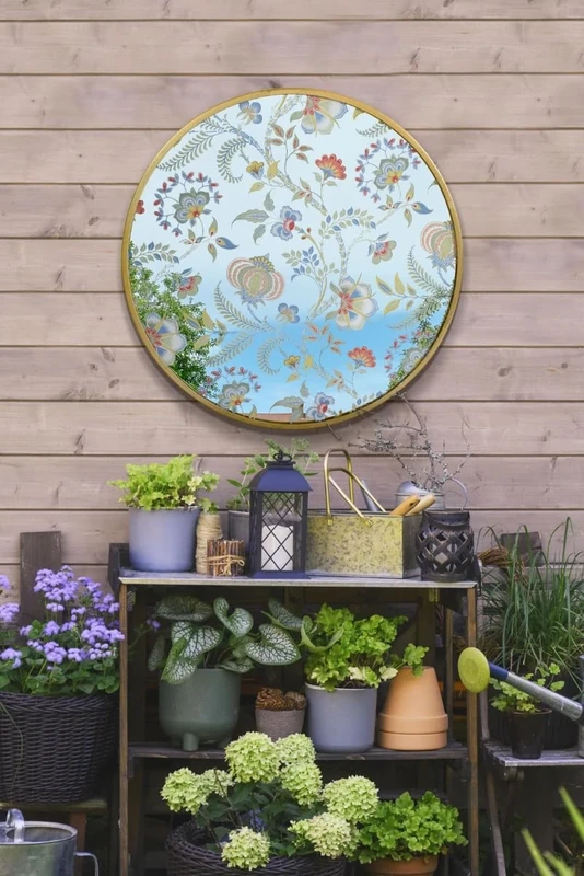 Small Floral Design Round Garden Mirror 60 x 60 CM 2ft x 2ft