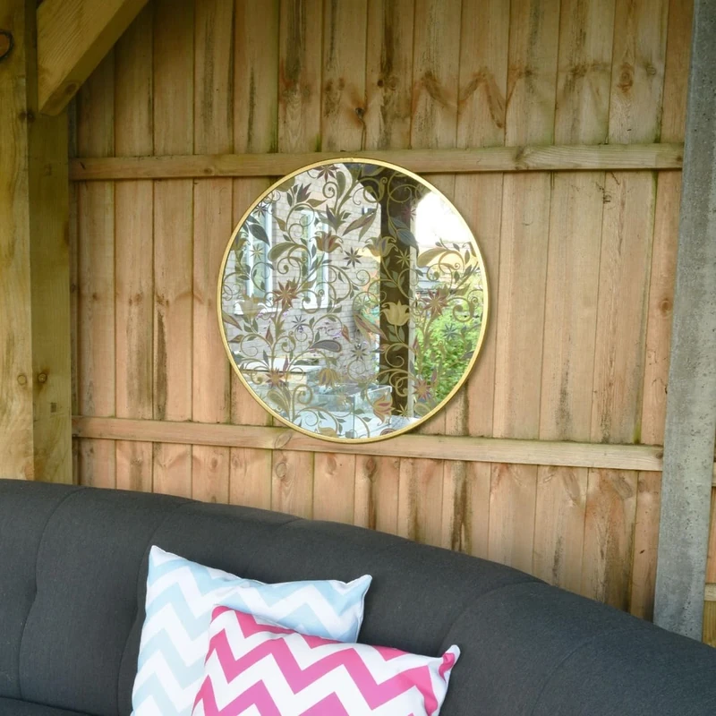 Small Flower Design Coloured Round Garden Mirror 60 x 60 CM 2ft x 2ft