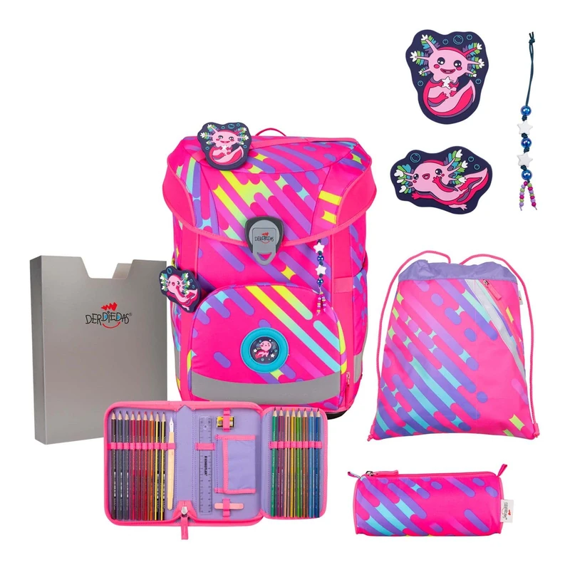 DerDieDas ErgoFlex Easy Neon Punkie School Bag Set of 5, Pink, ErgoFlex Easy Neon Set