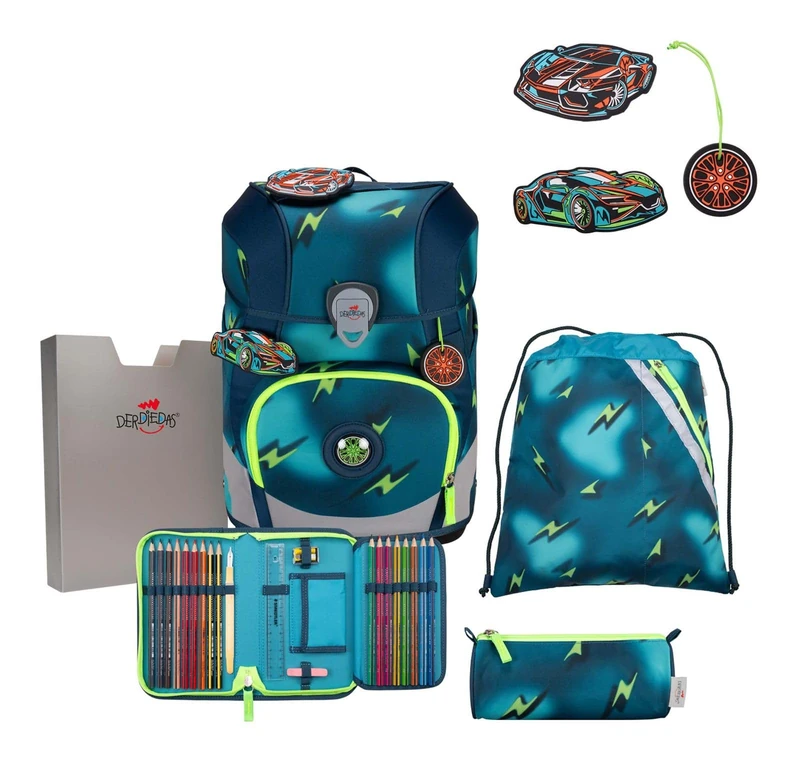 DerDieDas ErgoFlex Tiny Magic Light School Bag Set of 5, Blue, ErgoFlex Tiny Set