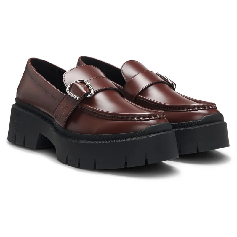 HUGO Women's Kris Newloafer Brom Loafers, Dark Brown, 2/2.5 UK