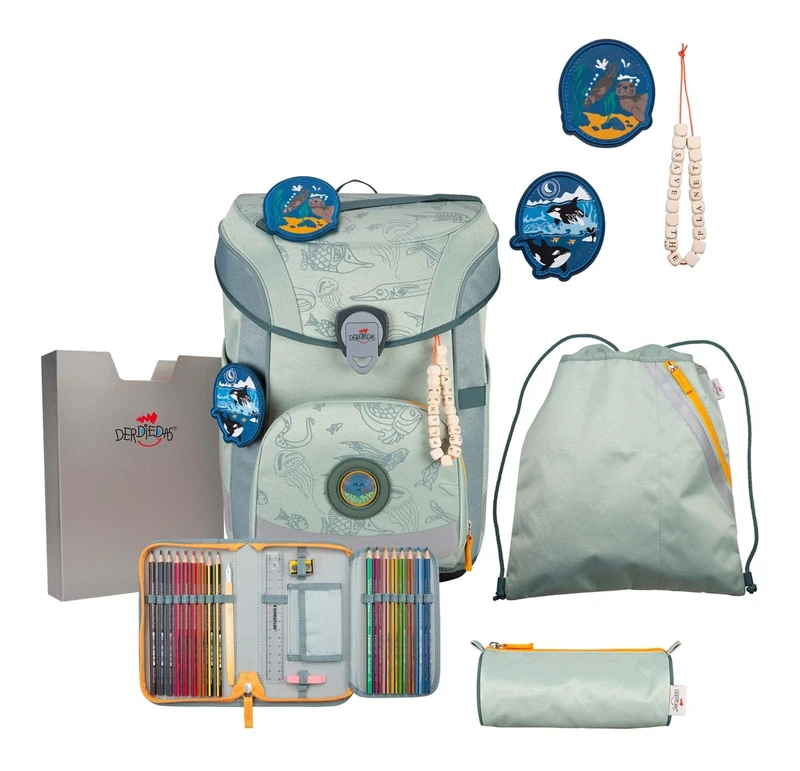 DerDieDas ErgoFlex Easy Exclusive Neon School Bag Set 5-Piece Grey Planet, Grey Planet, ErgoFlex Easy ECO Set