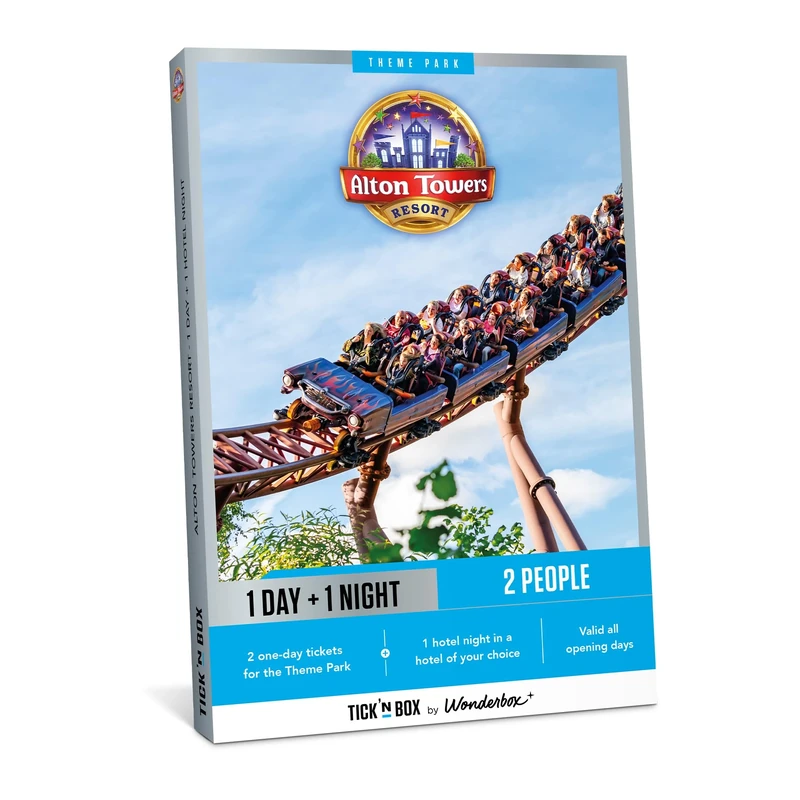 Tick&Box - Gift Box - Alton Towers Resort Stay - Visit The Alton Towers Resort Theme Park- 1 Day Entry for 2, 1 Night Stay - Gift Idea - Valid for 2 Years