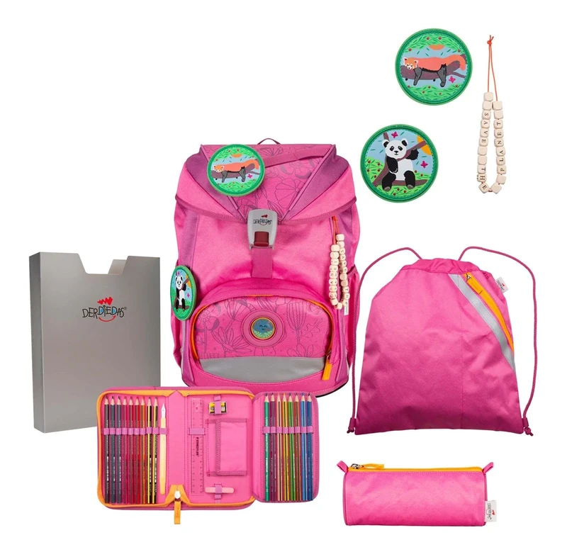 DerDieDas ErgoFlex Exclusive Eco Schulranzenset 5-Part Pink Planet, Pink Planet, ErgoFlex ECO Set