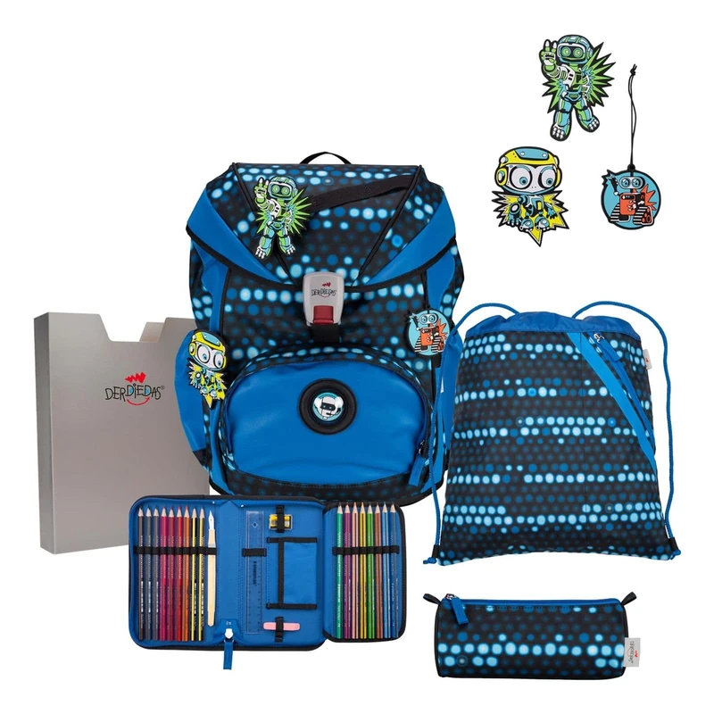 DerDieDas ErgoFlex Exklusiv Superflash Schulranzenset 5-Piece Blue Robot, Blue Robot, ErgoFlex Superflash Game