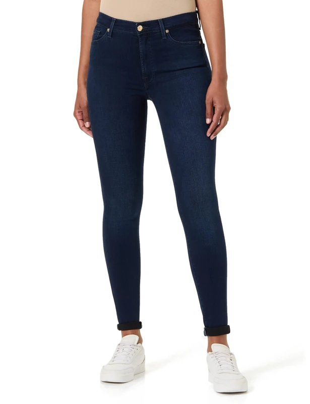 7 For All Mankind Women's HW Skinny Slim Illusion Luxe Rich Indigo Dark Blue Jeans, 23W